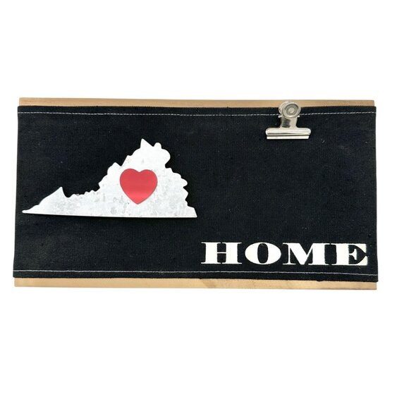 Virginia-Themed Wooden Sign Black Canvas Metal State Cutout Heart Magnet & Clip - Picture 1 of 12